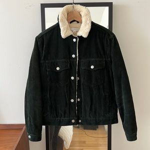 Topshop denim corduroy sherpa trim jacket - dark green